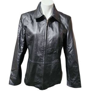 Worthington leather moto zip front jacket black medium